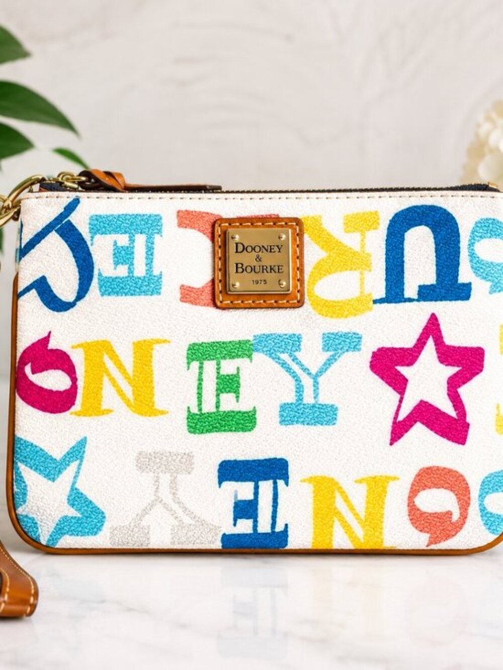 Dooney & Bourke Multicolor Rainbow Logo Wristlet Coated Canvas NWT